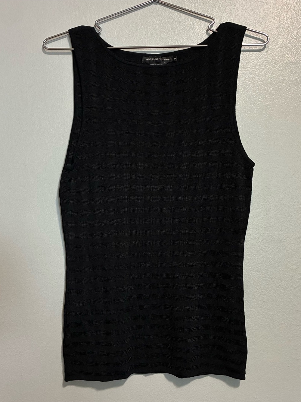 Adrienne Vittadini Black Knit Sleeveless Top Medium Stretch Tank Career Chic